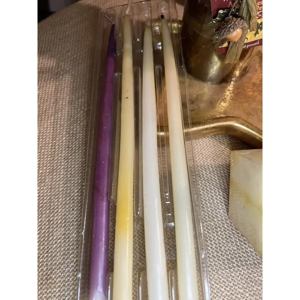 Lot of 8 VINTAGE Assorted Candles and Gold Candle Plate